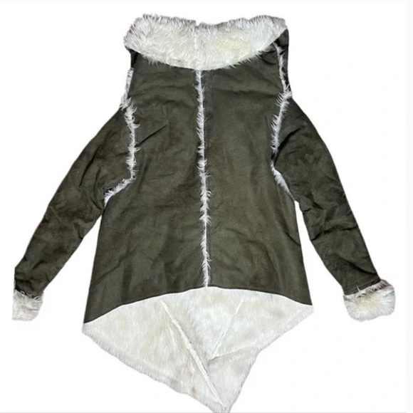 UNIF Army Green Chelsea Shearling Coat Asymmetric Faux Fur Lined Jacket - Picture 5 of 6